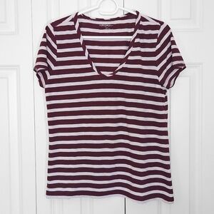 Halogen Striped Soft Vintage Tee Shirt Maroon Burgundy, Women Small